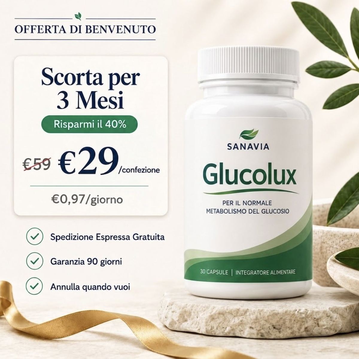 GlucoLux, offerta di benvenuto Sanavia